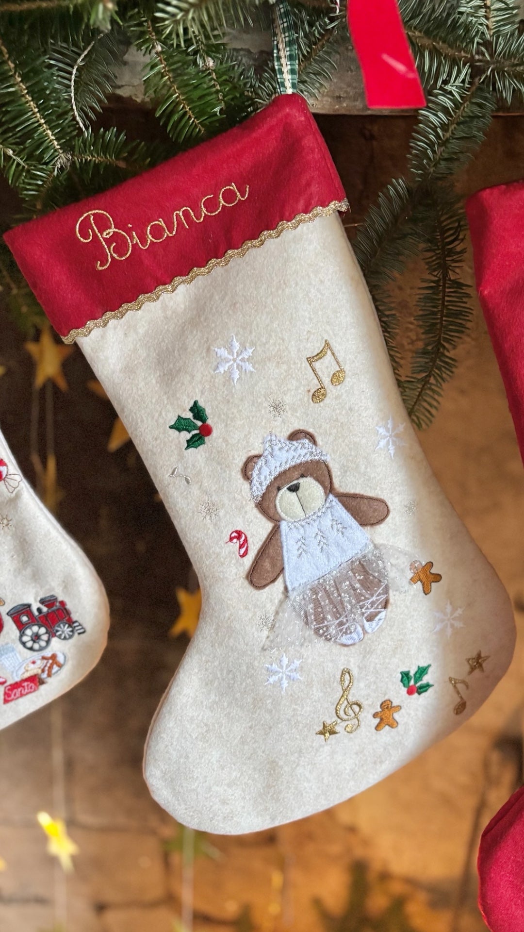 Calza Natalizia in Lana | Personalizzata | Orsetto Ballerina| Embroidery store Letizia