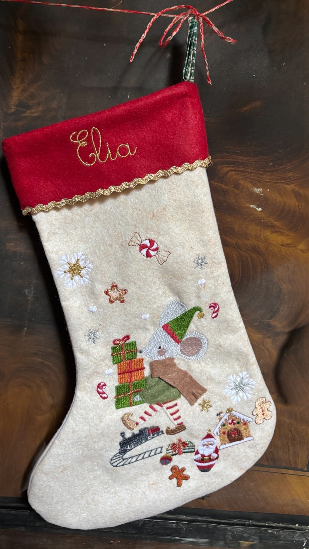 Calza Natalizia in Lana | Personalizzata | Topolino Elfo Natale| Embroidery store Letizia