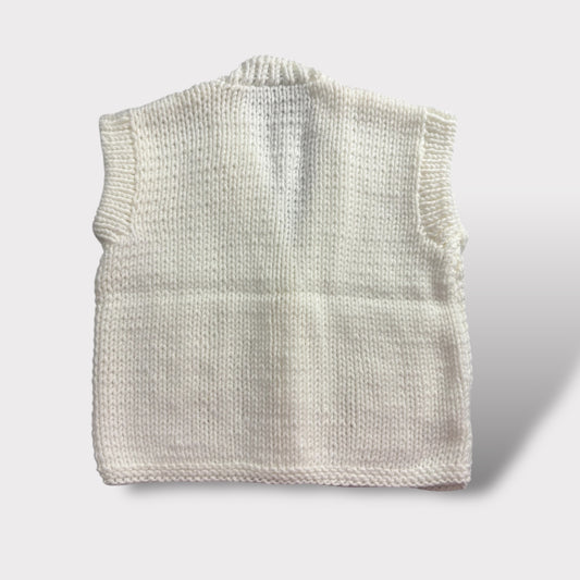 Gilet bianco lana merinos bianco latte anallergica - Tg. 24/36 mesi - Embroidery store Letizia