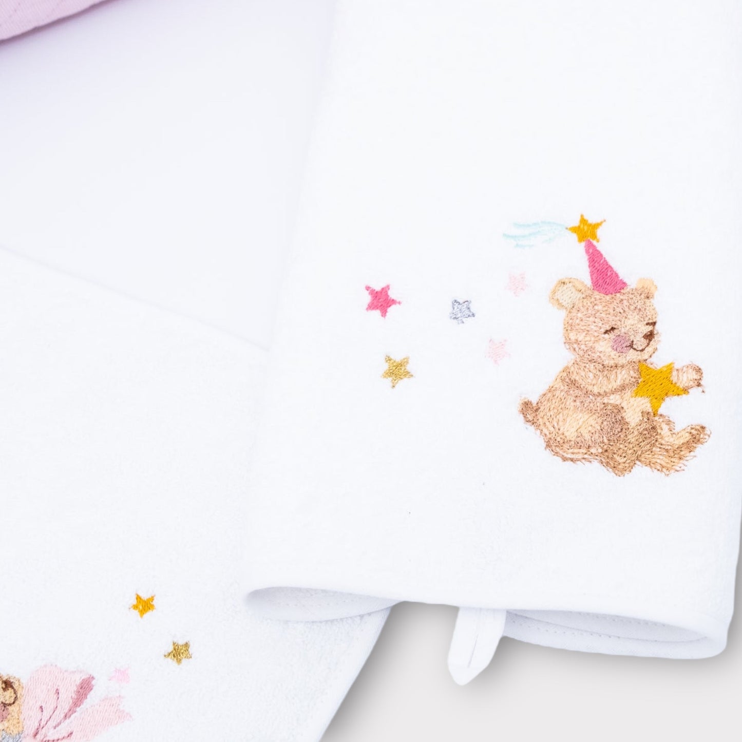 Serviettes éponge - broderie ourson féerique