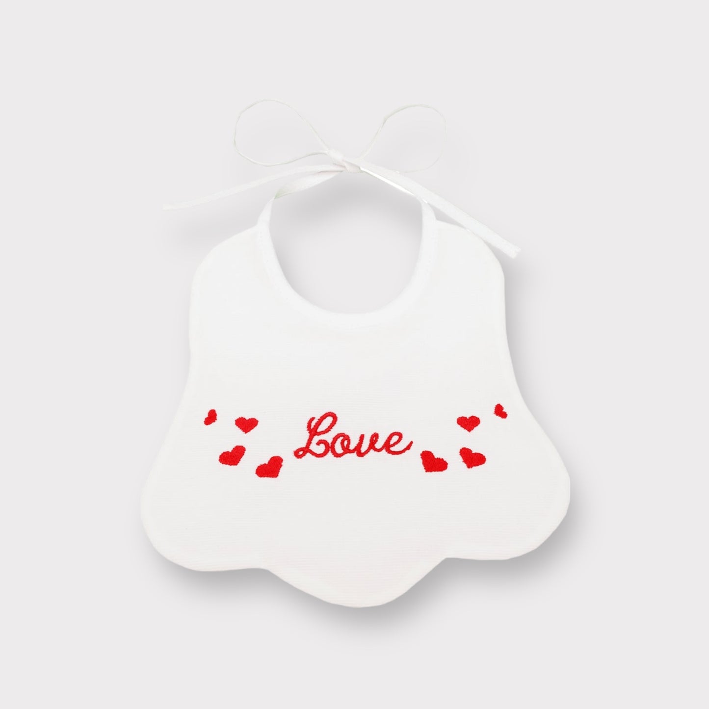 Bavaglino per Neonati in Piquet di Cotone con Ricamo "Love" e Cuori | Embroidery store di Letizia