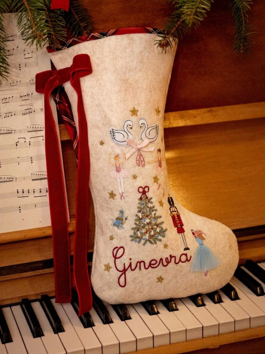 Calza Natalizia in Lana e Tartan | Personalizzata | Ballet Nutcracker | Embroidery store Letizia