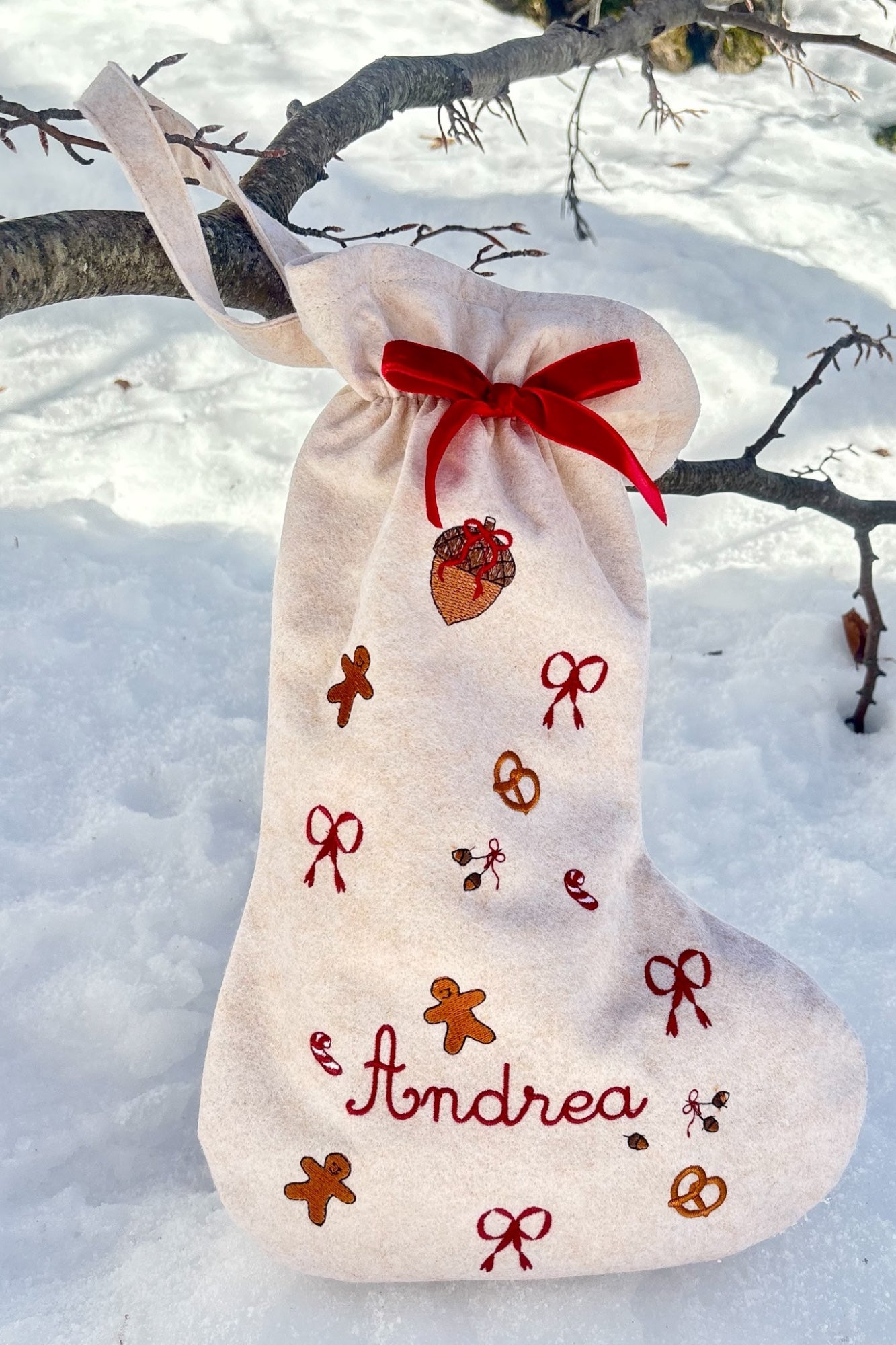 Calza Natalizia |Personalizzata| Fiocchetti e Gingerbread