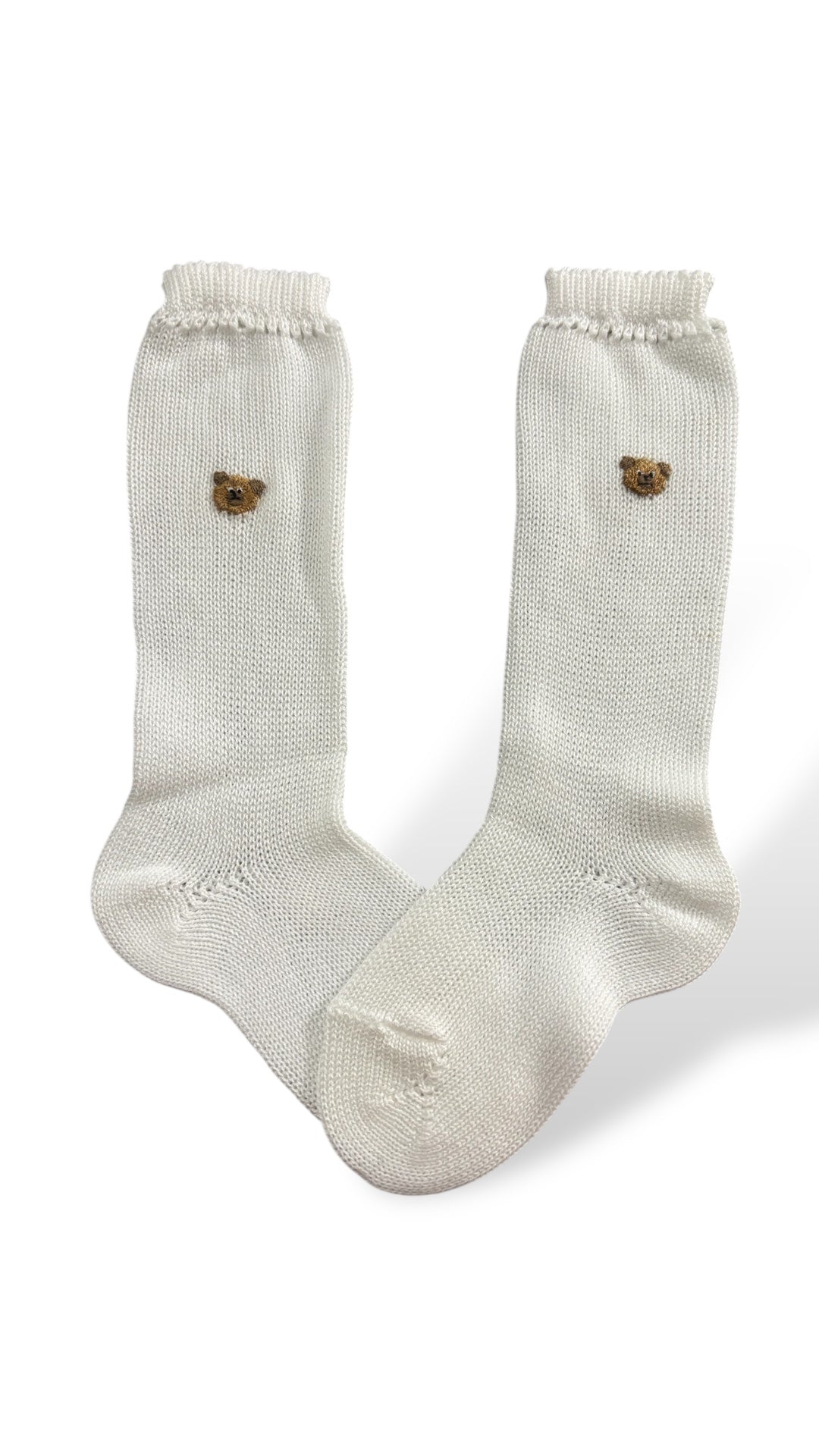 Calza lunghe bianche con orsetti ricamati a mano