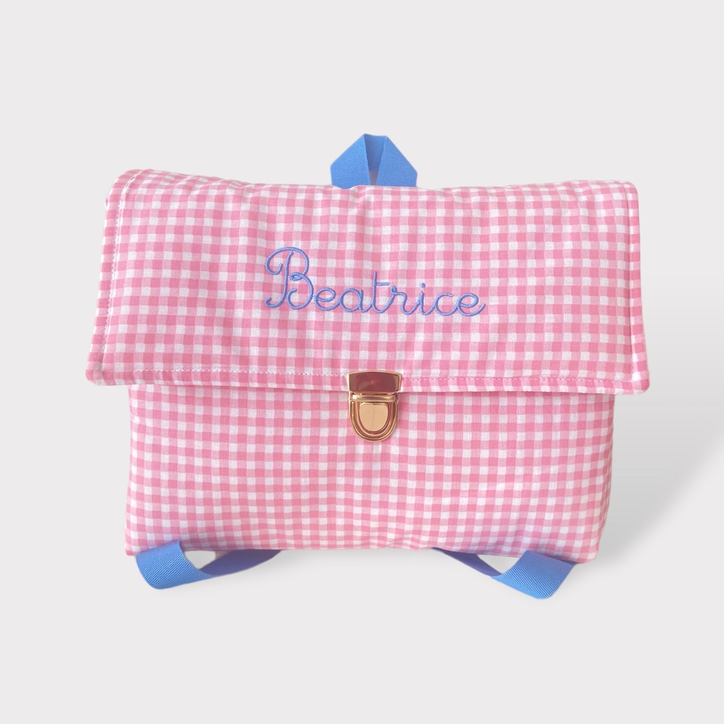 Cartella Vichy a quadretti Rosa Personalizzata per Bambine - Scuola e Asilo - Embroidery Store Letizia