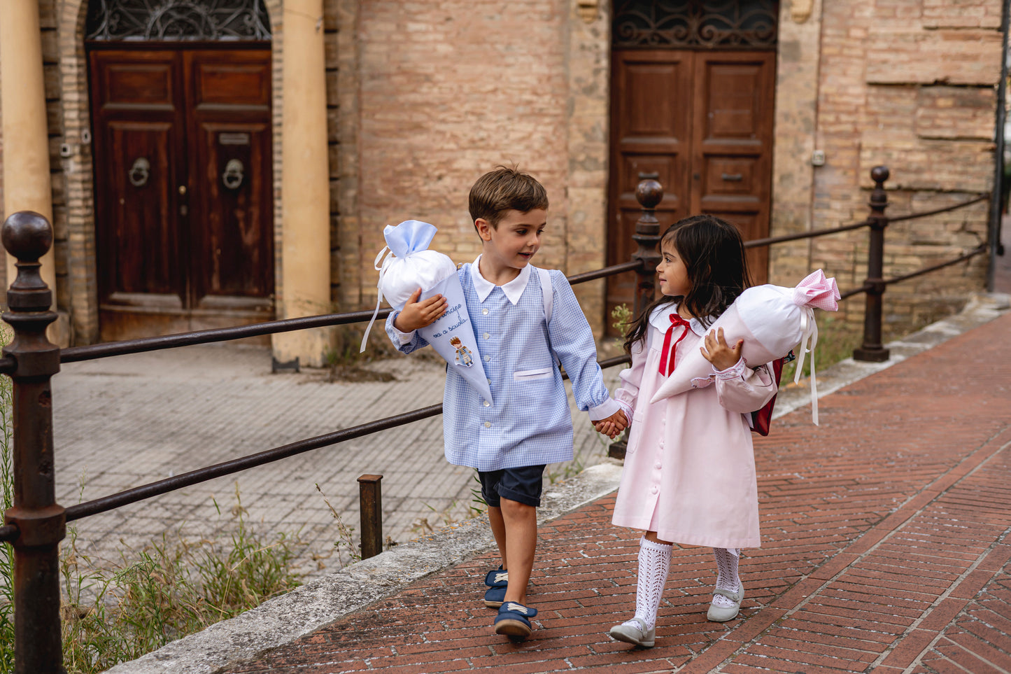 Schultüte "Il Principe va a Scuola" - Cono di Primo Giorno in Piquet di Cotone Celeste | Embroidery store Letizia