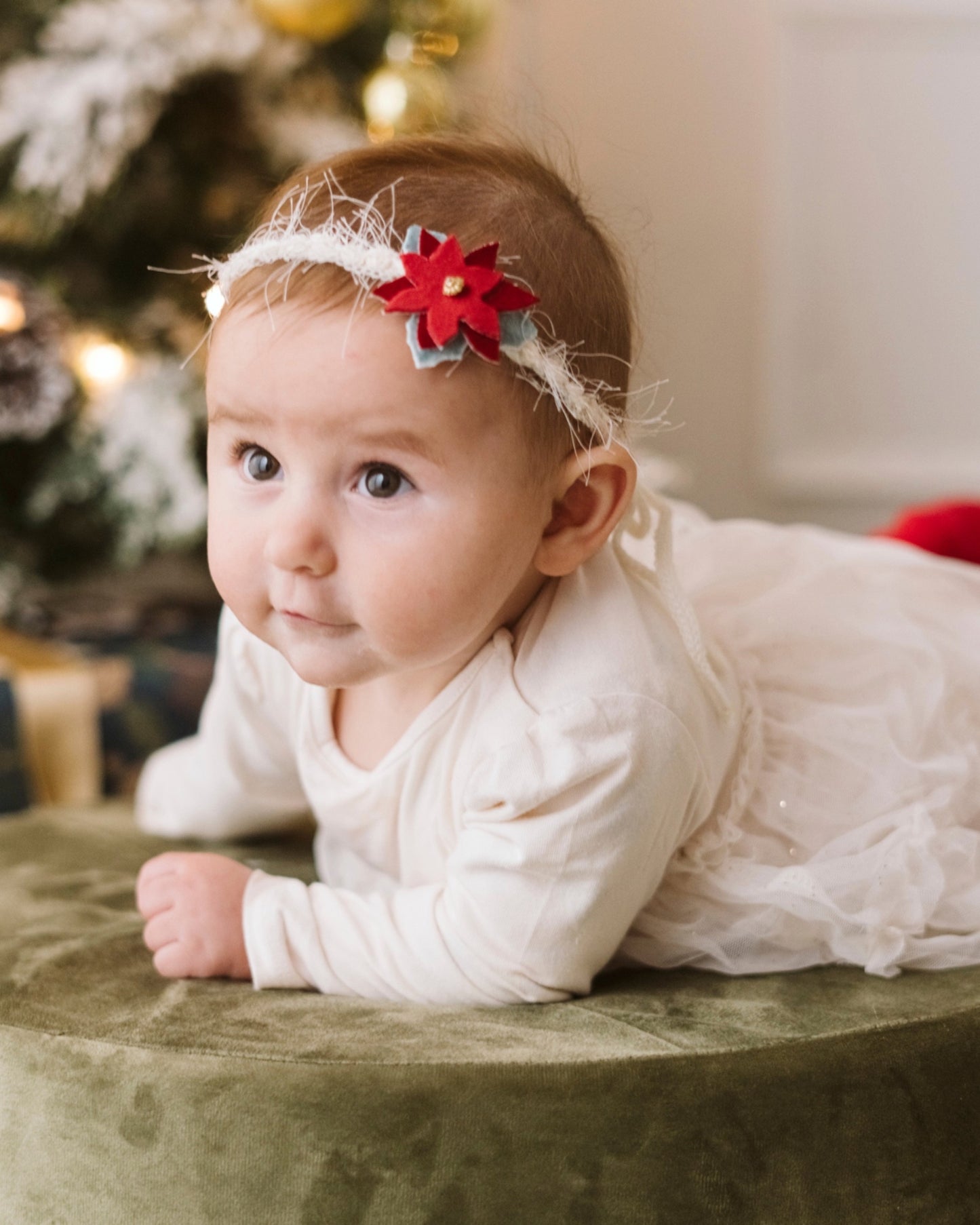 Fascetta Diadema Champagne con Fiore Stellina di Natale per Neonati ( 3 Mesi - 3 Anni ) | Embroidery store Letizia