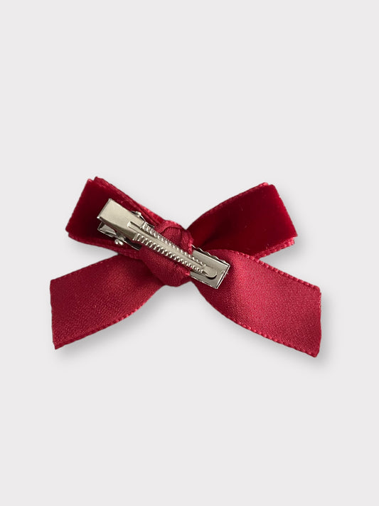 Clip con fiocco medio in velluto bordeaux | Embroidery store Letizia
