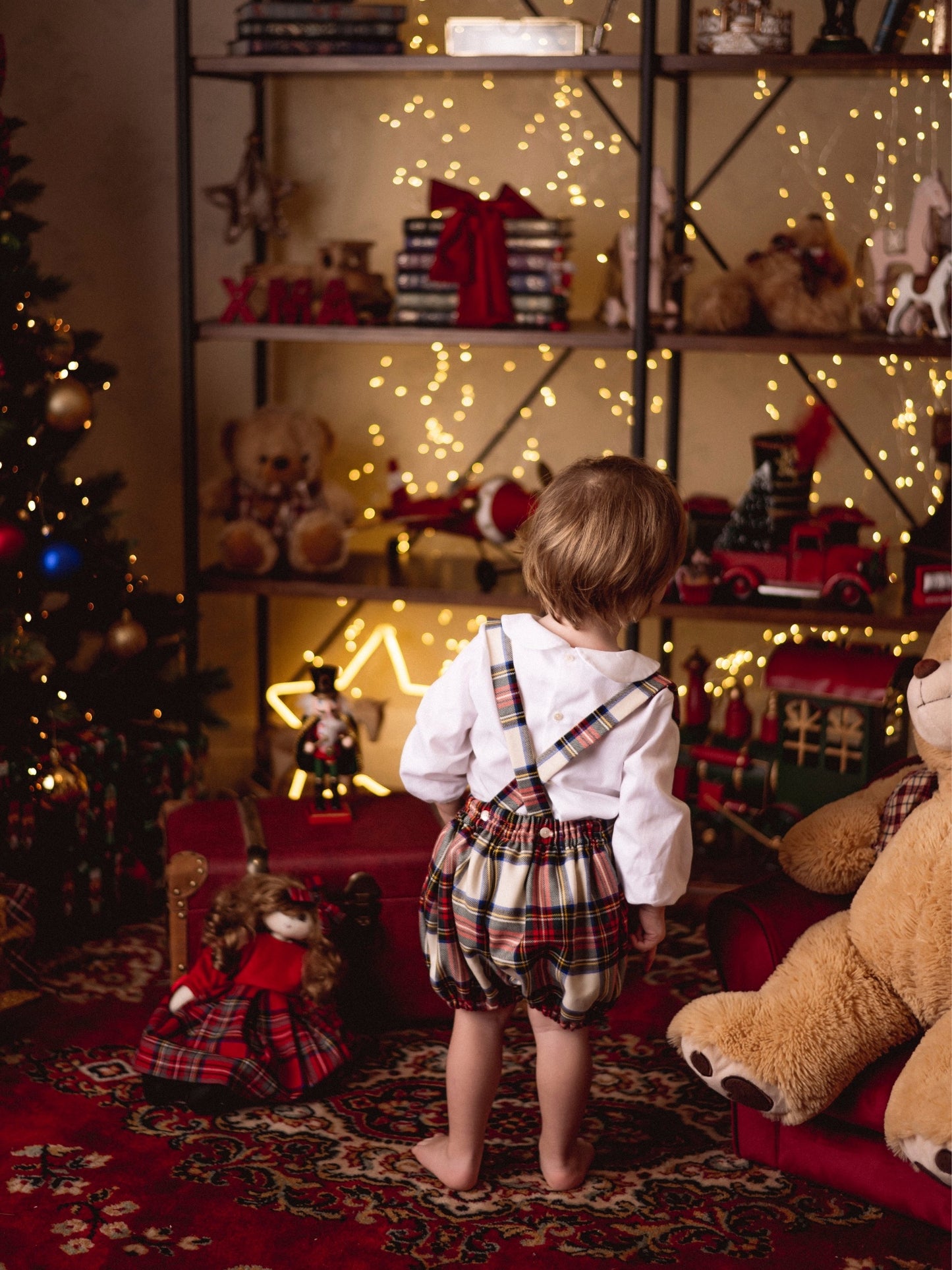 Bloomer con Bretelle Tartan in Lana Vergine per Bambini ( 3 mesi - 24 mesi ) | Embroidery Store Letizia