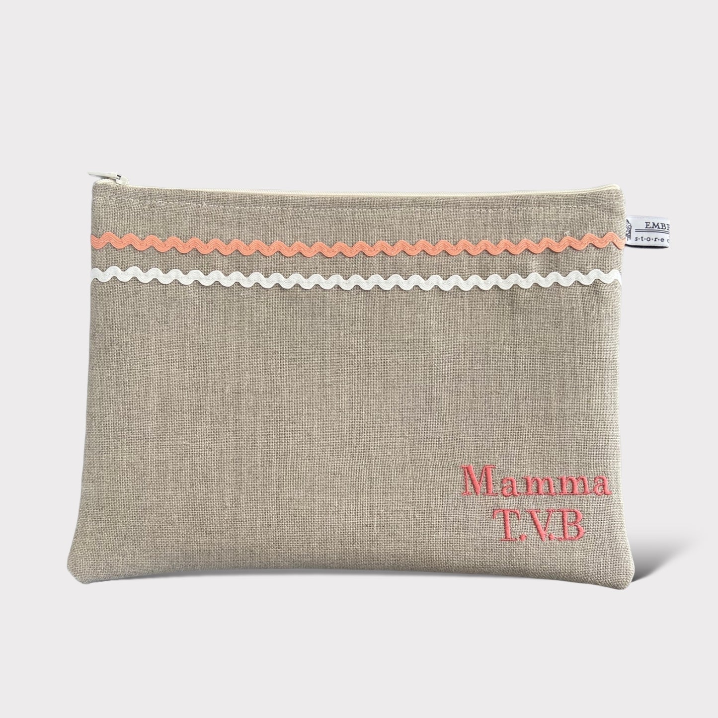 Pochette "Mamma T.V.B." in Lino - Collezione "Mother's Day"| Embroidery Store di Letizia