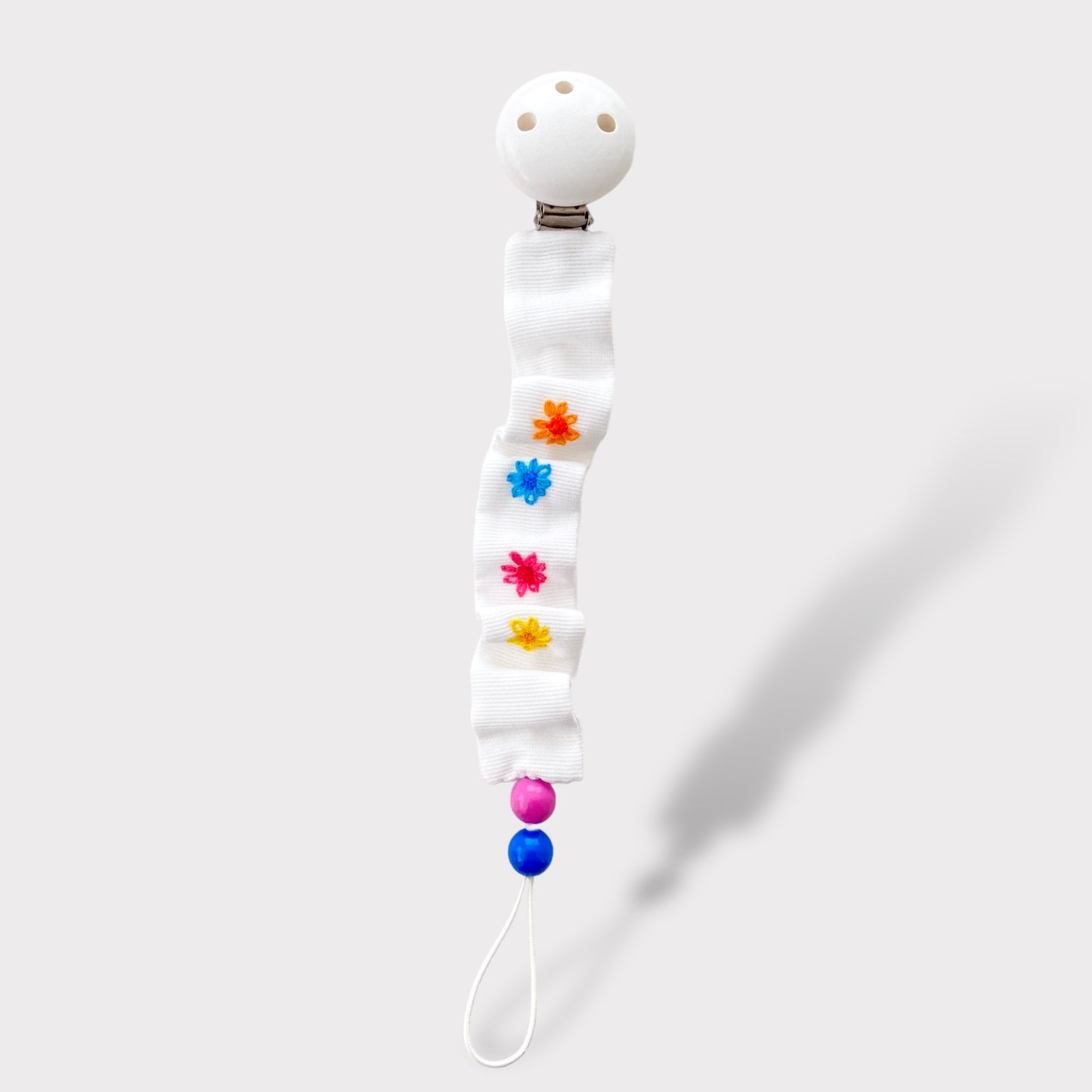 Porta Ciuccio in Piquet di Cotone con Ricamo a Mano -Fiorellini fluo | Embroidery store di Letizia