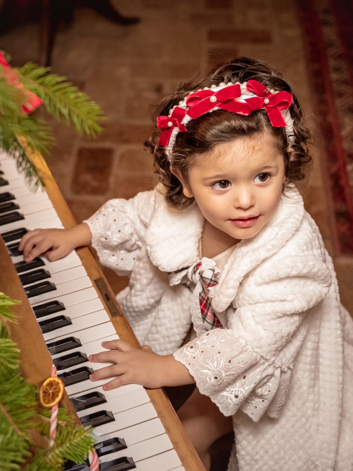 Cerchietto Natalizio Lana & Tartan con fiocchi di Velluto | Embroidery store Letizia