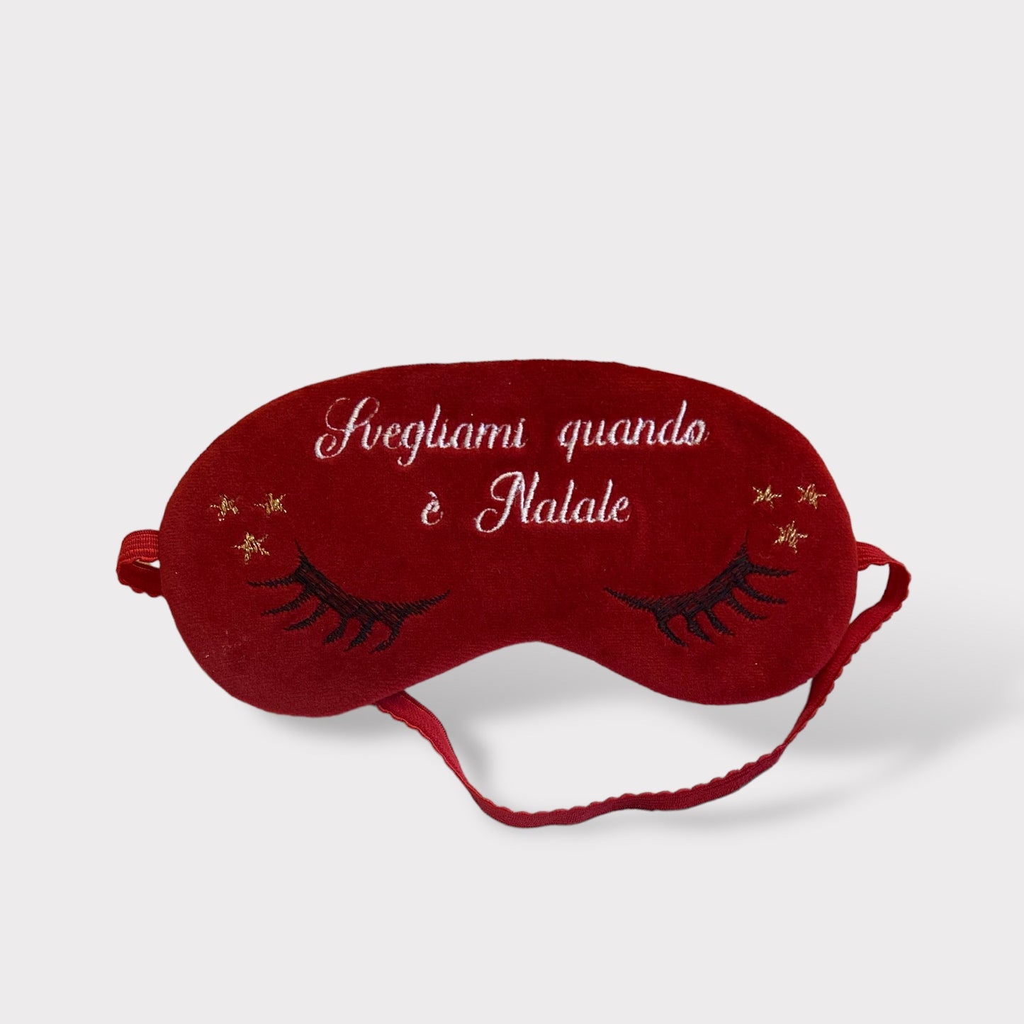 Mascherina da Notte "Svegliami quando è Natale" in Velluto rosso | Embroidery Store Letizia