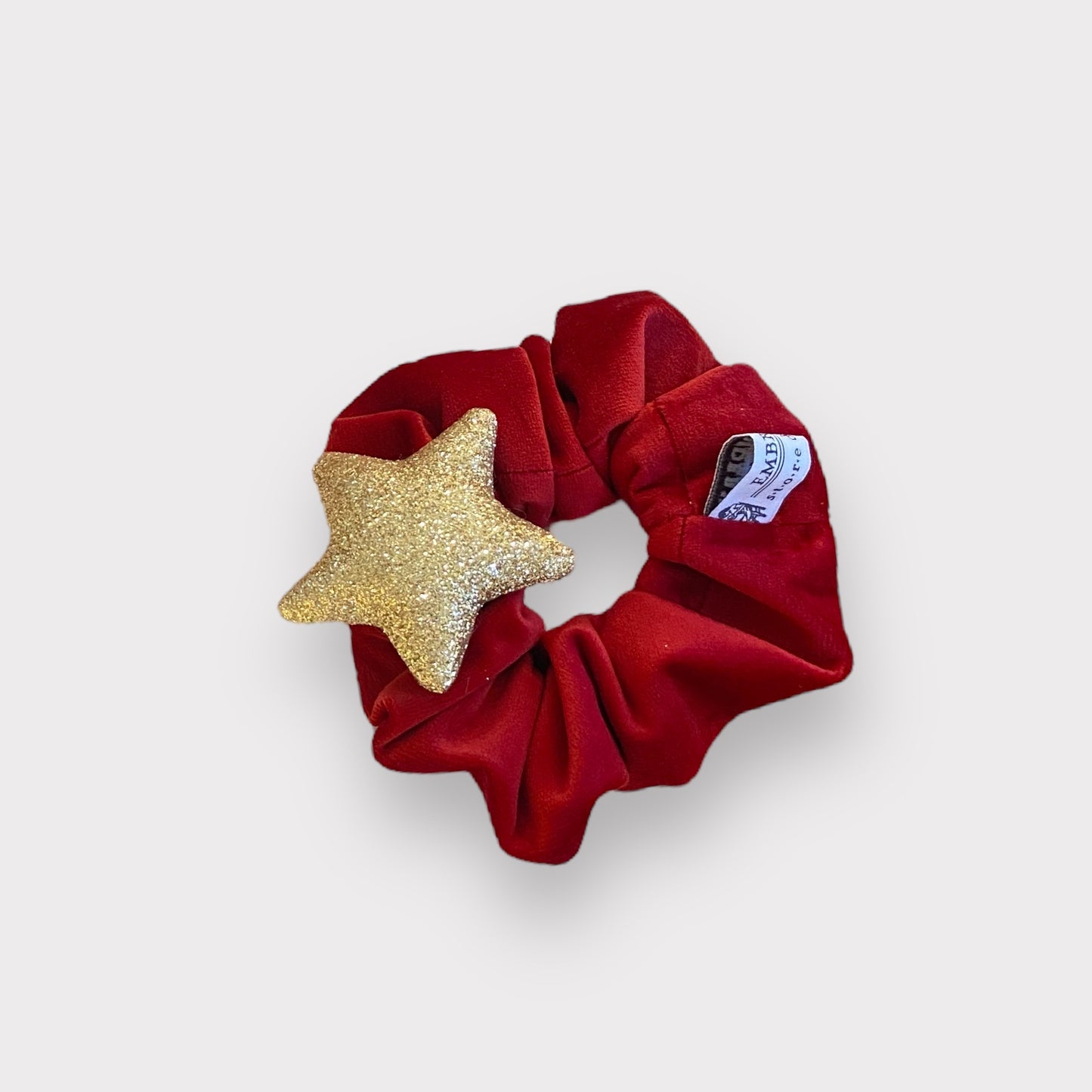 Scrunchie Natalizio in Velluto Rosso con Stella Glitterata | Embroidery Store Letizia