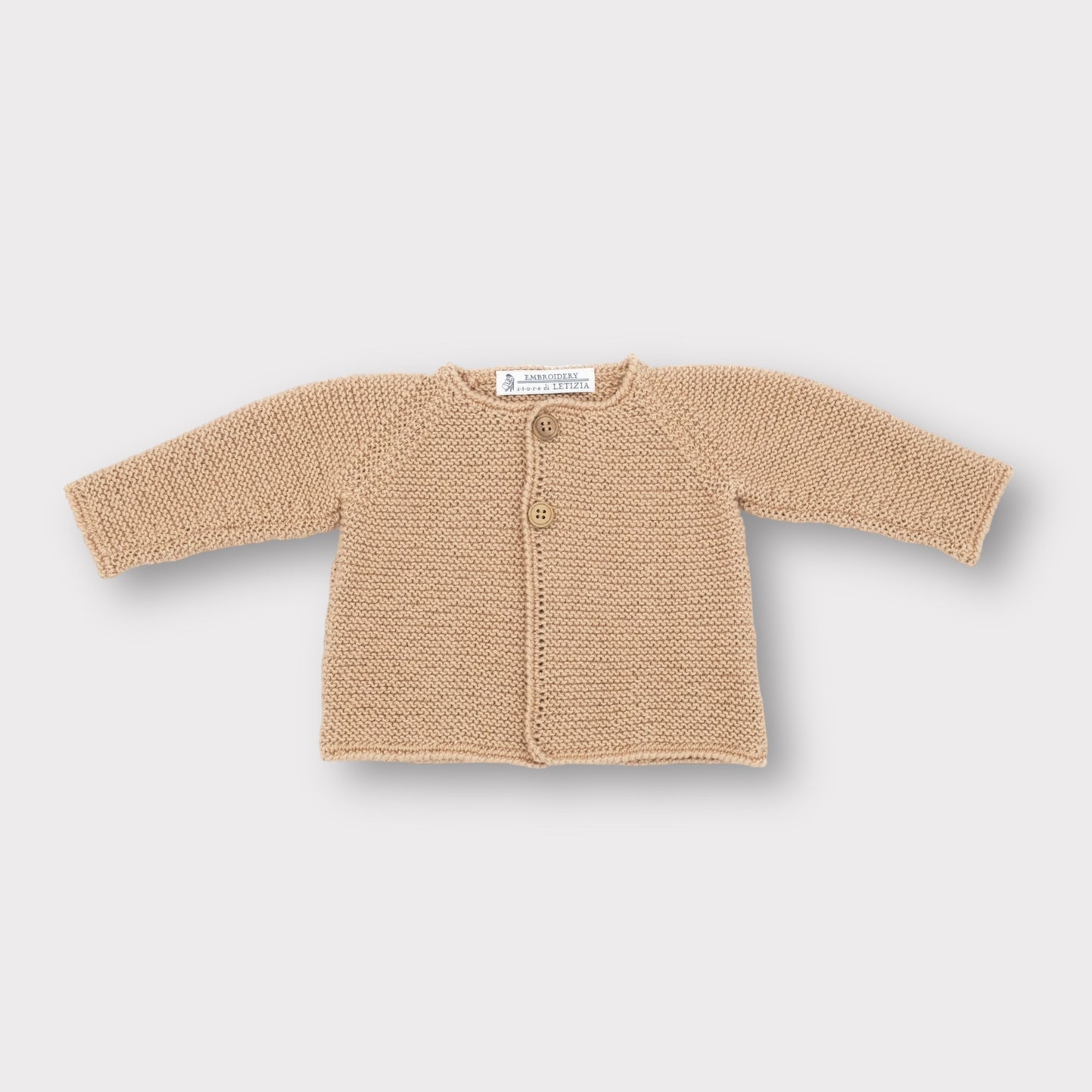 Cardigan Neonato in Lana, Seta e Cashmere Color Biscotto | Taglie 3-9 Mesi - Embroidery Store di Letizia