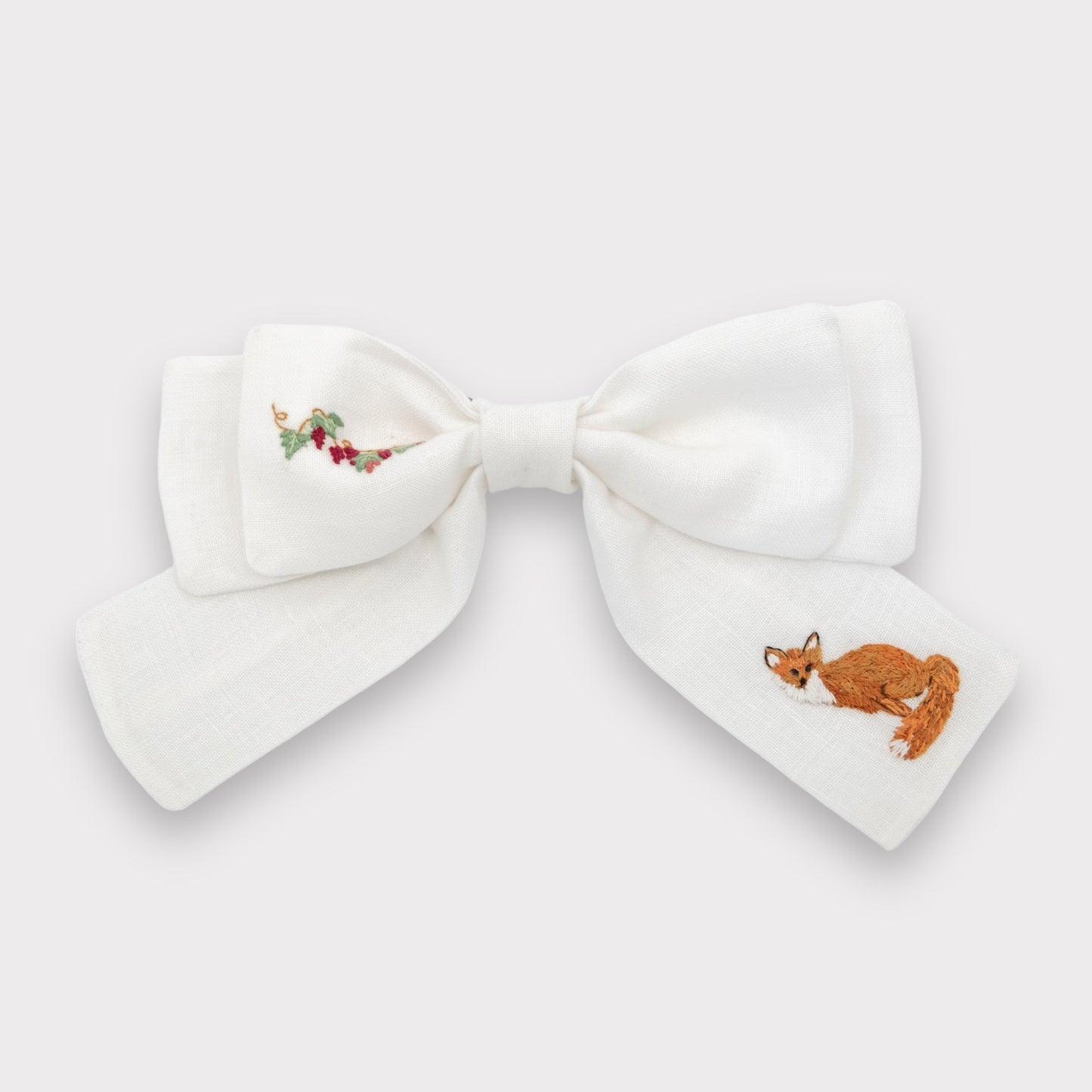 Embroidered "Fox and Grapes" Hair Bow - Il Bosco Collection | Letizia's Embroidery Store