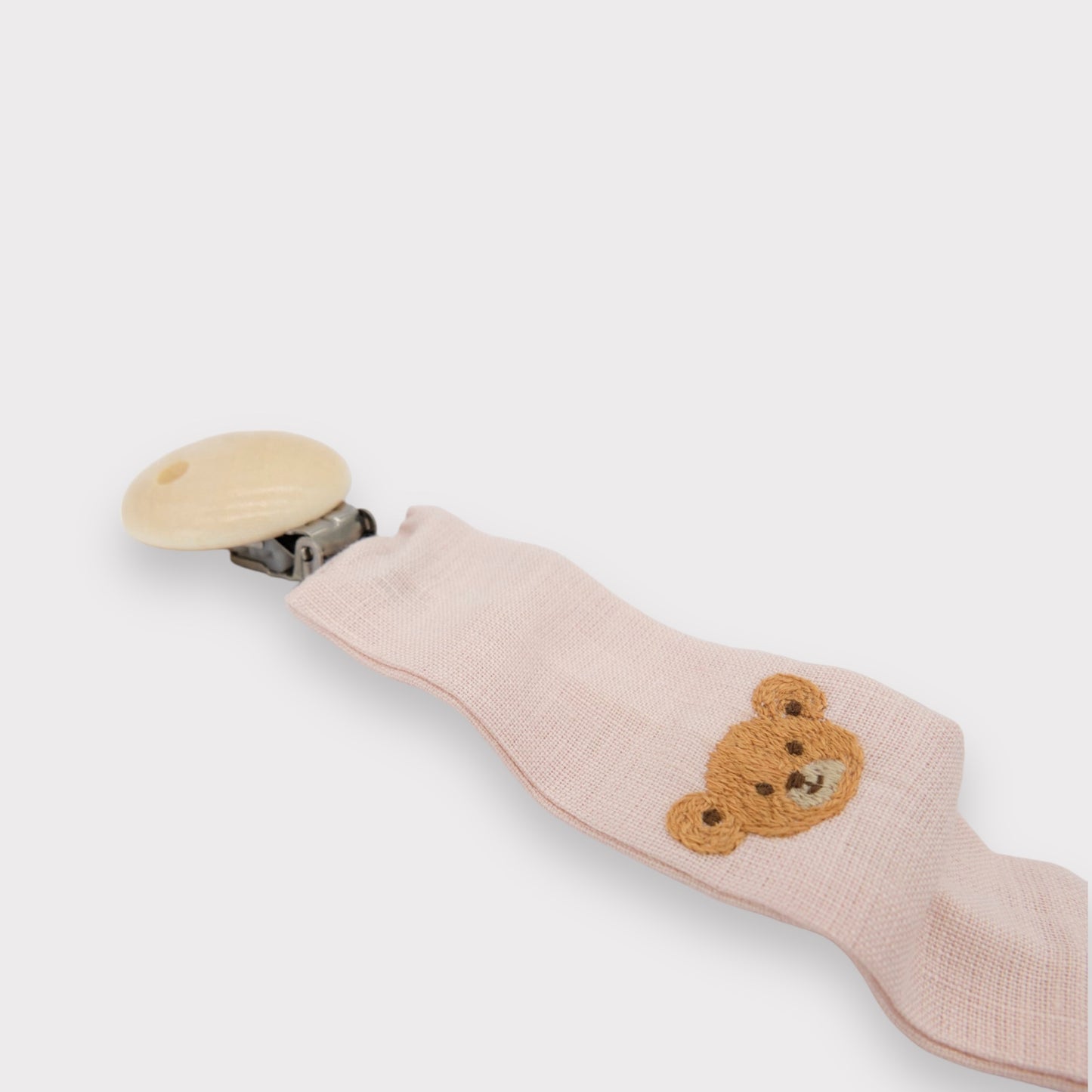 Porta Ciuccio Ricamato in Lino Rosa - Embroidery Store di Letizia