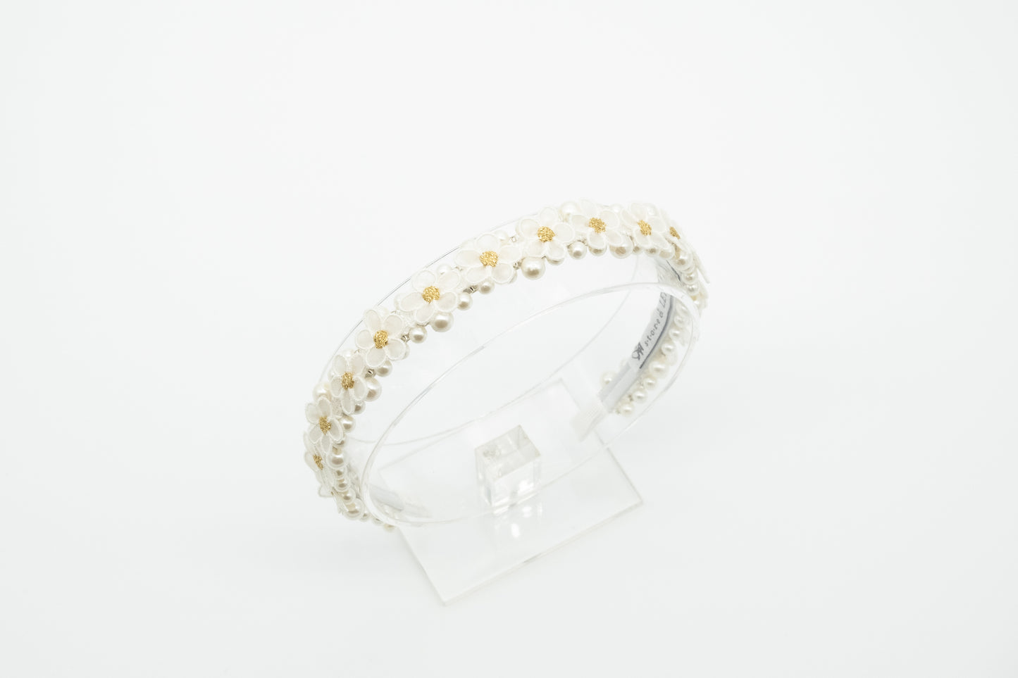 Diadema bianco con fiori di organza e perle