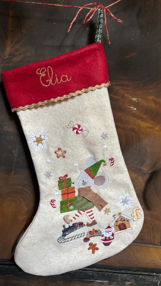 Calza Natalizia in Lana | Personalizzata | Topolino Elfo Natale| Embroidery store Letizia