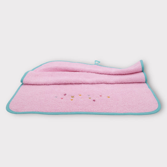 Pink terry towel with embroidery - multicolored stars