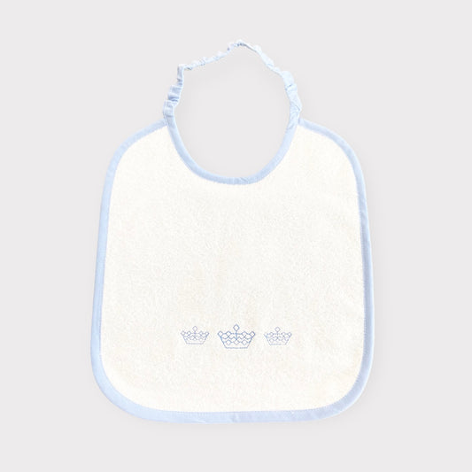 Il Bavaglino Celeste Corone Ricamate: Comfort ed Eleganza per Bambino | Embroidery Store Letizia