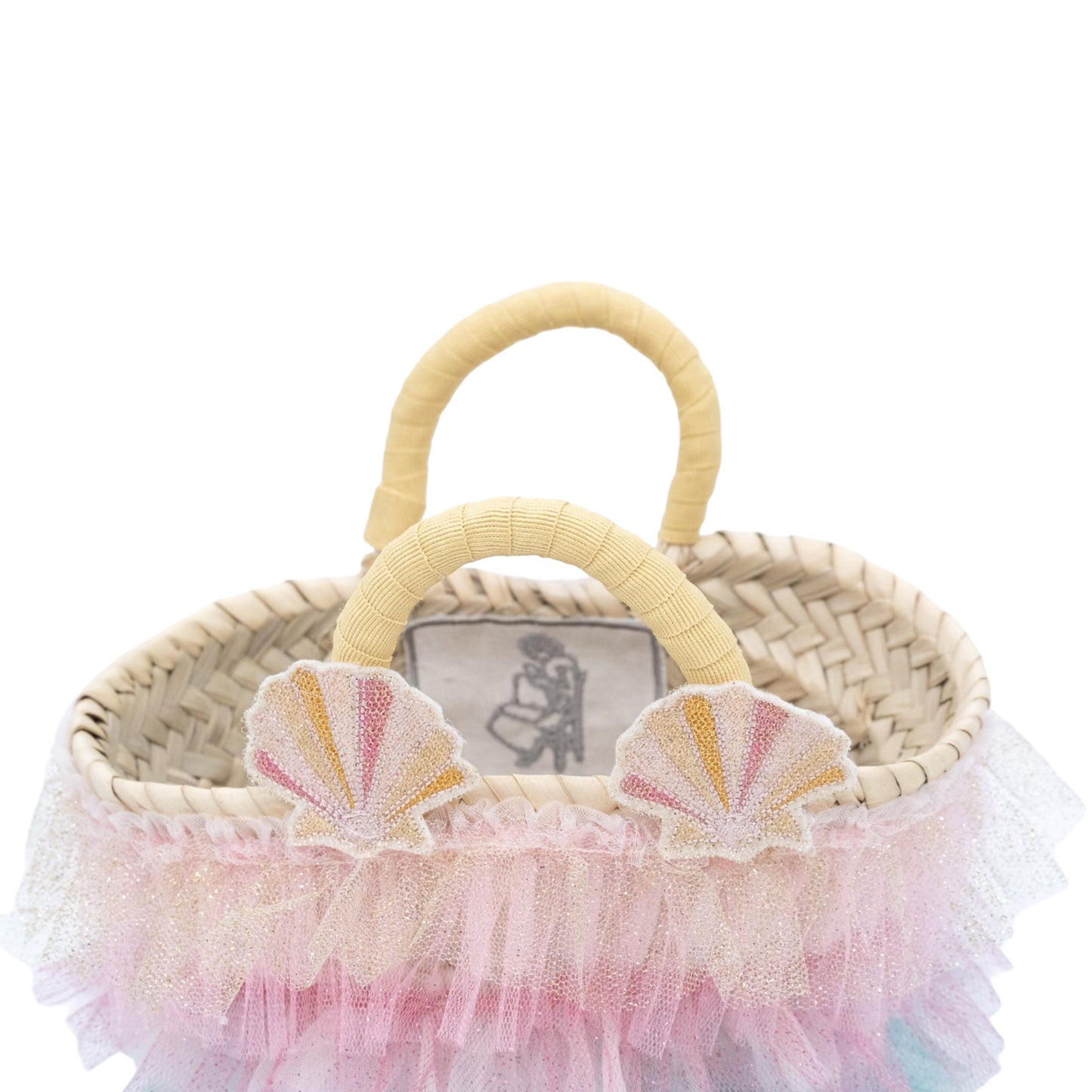 Mini 'Little Mermaid' Straw Bag with Glitter Tulle Rouge | Embroidery store by Letizia