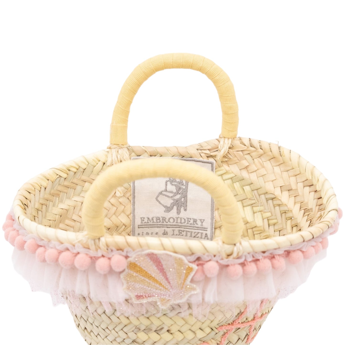 Borsa di Paglia Personalizzata | Ricamo a Mano Monogramma | Tulle Rosa Tramonto | Embroidery store di Letizia