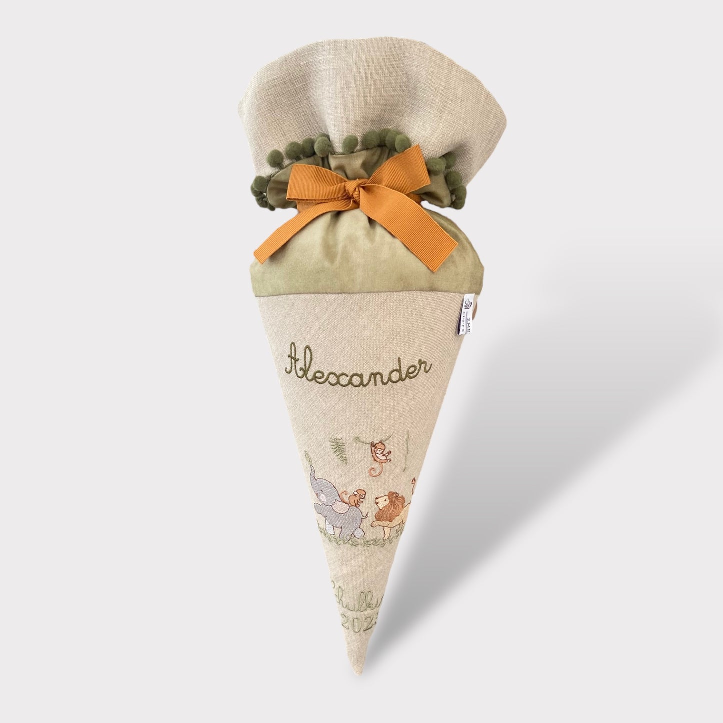 Schultüte - Cono di Primo Giorno | L'Avventura dell'Elefantino e del Leone |Embroidery store Letizia