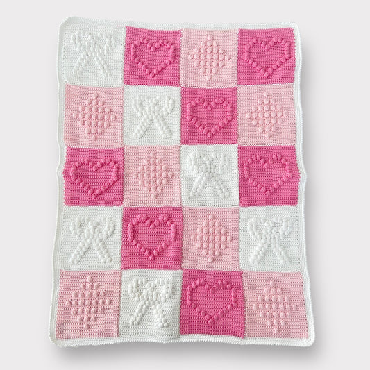 Coperta All'Uncinetto per Neonati -Rosa, Bianco e Fucsia - Pezzo Unico in Cotone Puro, Realizzato a Mano in Italia -Embrodery Store di Letizia