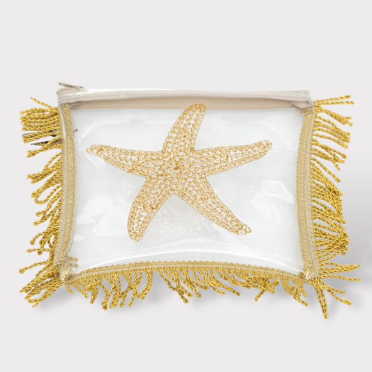 Crystal pochette stella marina con frange oro