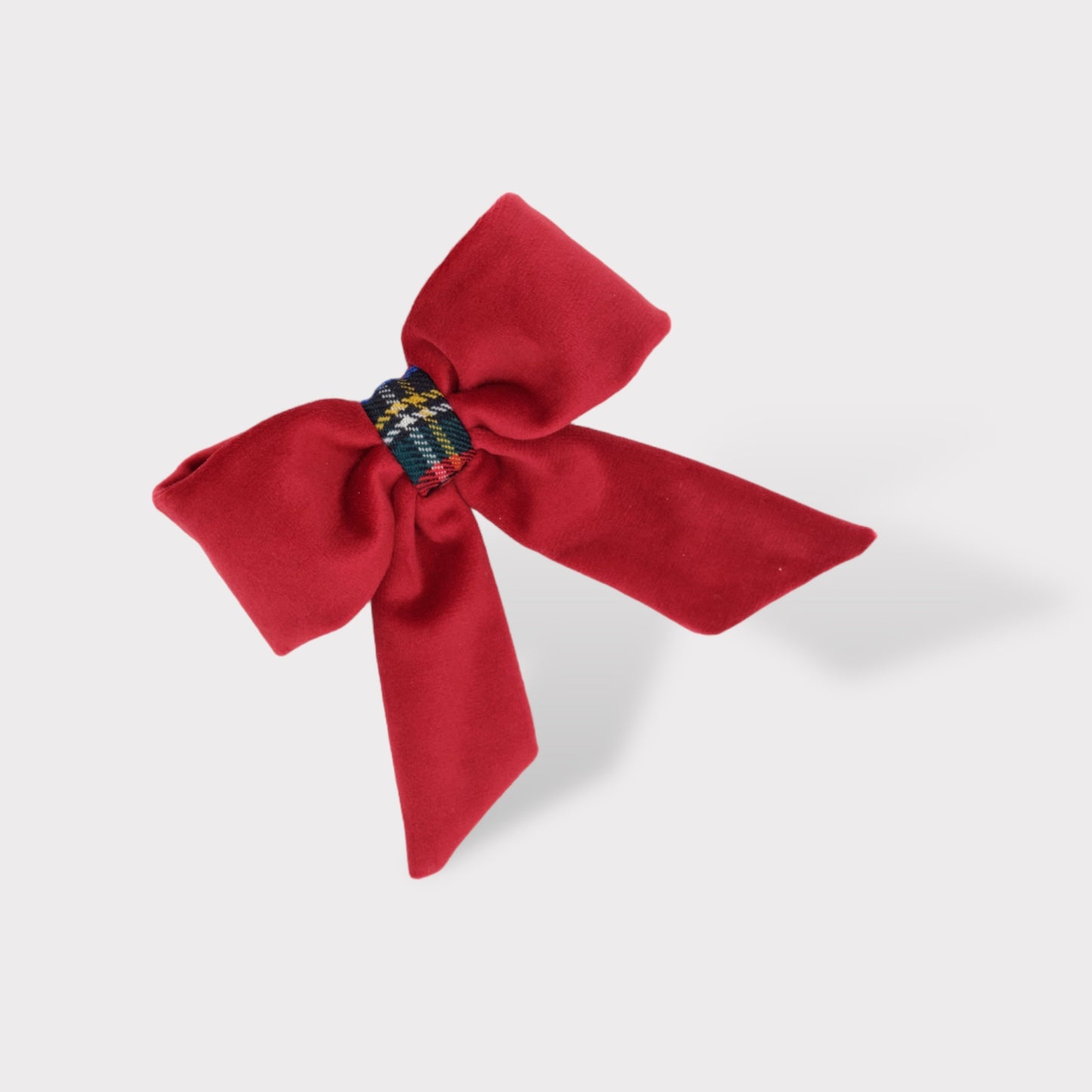 Hair bow clip in red velvet and tartan