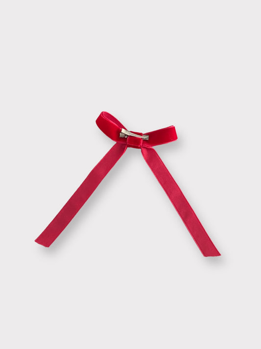 Clip con fiocco lungo in velluto rosso | Embroidery store Letizia