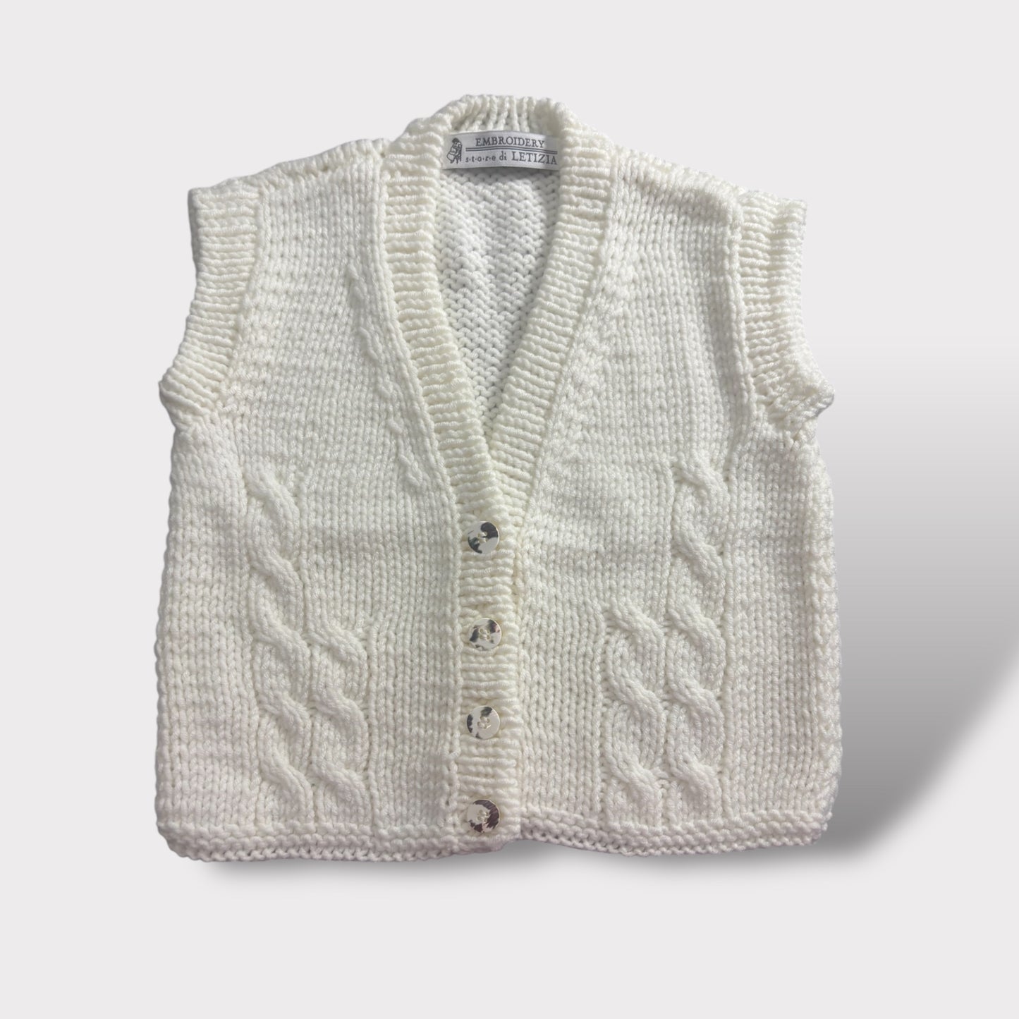 Gilet bianco lana merinos bianco latte anallergica - Tg. 24/36  mesi - Embroidery store Letizia