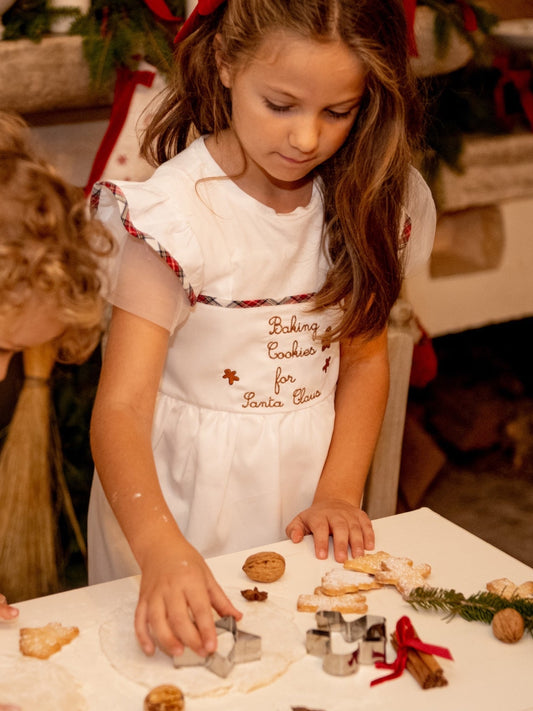 Grembiule da Cucina "Baking Cookies for Santa Claus" - Cotone Piquet e Tartan per Bambine