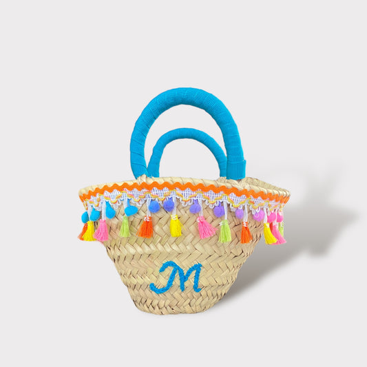 Handgefertigt und personalisiert | Kleine Pom pom pom Strandtasche Fluo | Embroidery store Letizia