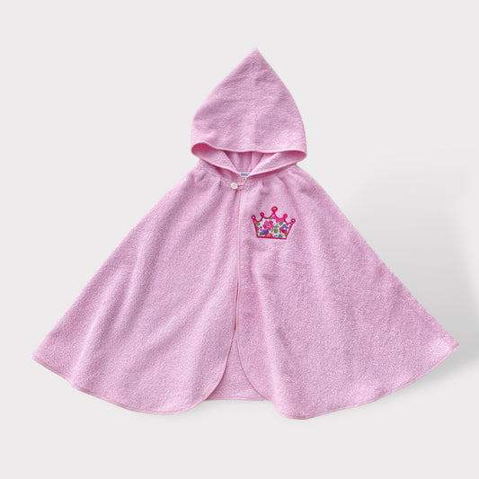 Mantellina Accappatoio con Cappuccio in Spugna di Cotone Rosa con Ricamo Corona Liberty -  Embroidery store Letizia