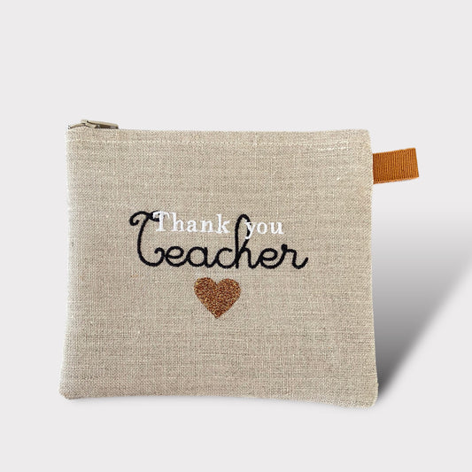 Mini Pochette "Thank You Teacher" in Lino Italiano | Collezione "Grazie Maestre" - Embroidery store di Letizia
