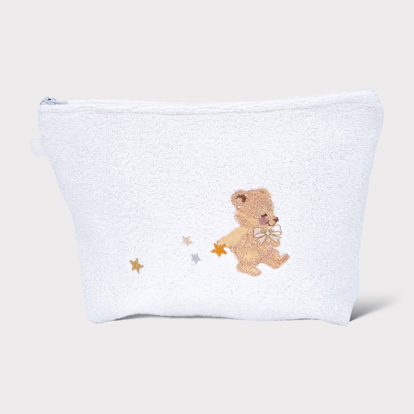 White terrycloth necessaire with embroidered bear - clutch bag