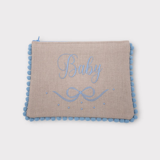 Pochette Baby in Puro Lino Italiano con Ricamo e Pompon - Embroidery store di Letizia