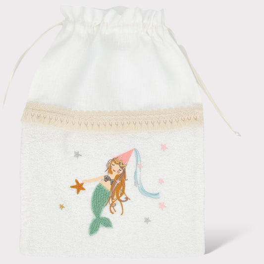 Sacchetto "La Sirenetta" in Spugna e Lino - Praticità e Stile per Neonati e Bambine  | Embroidery store di Letizia