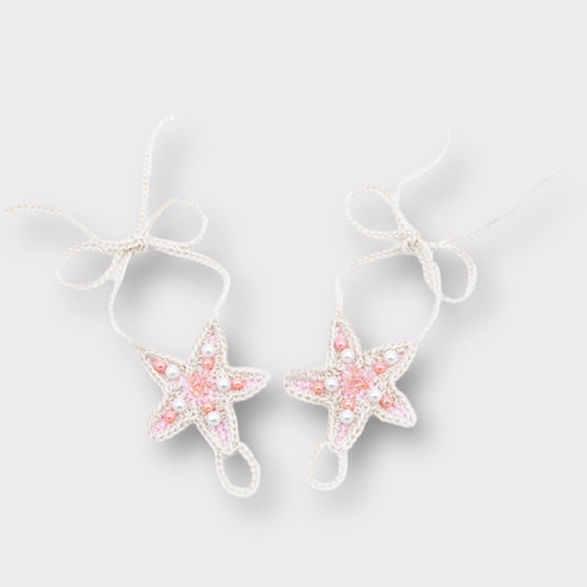 Infradito Stelle marine -  Cavigliera Neonati "La Sirenetta" - Accessorio in Crochet e ricamo di perle| Embroidery store di Letizia