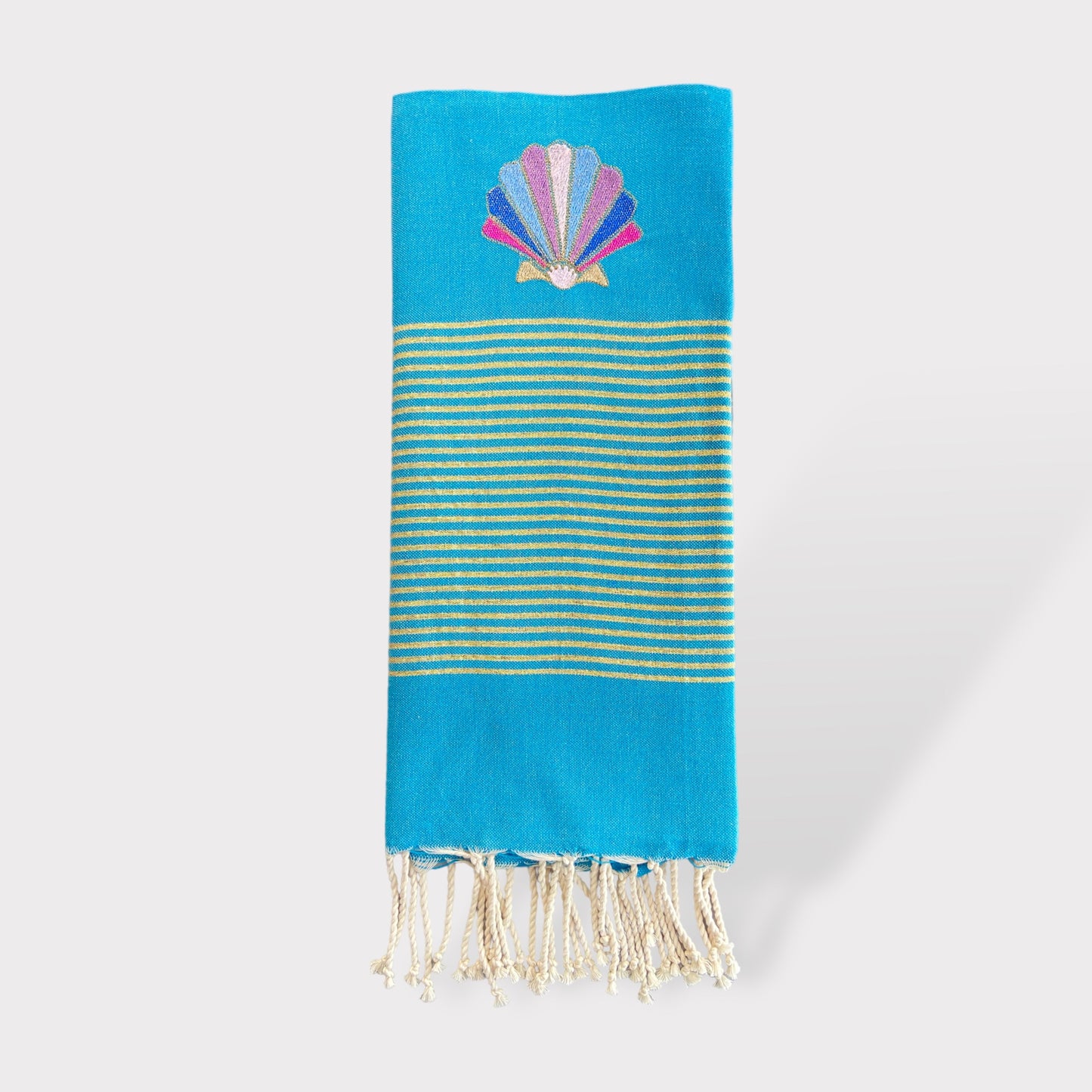 Telo Mare Fouta - Maya Blue - con Ricamo di Conchiglia Preziosa | Embroidery Store di Letizia
