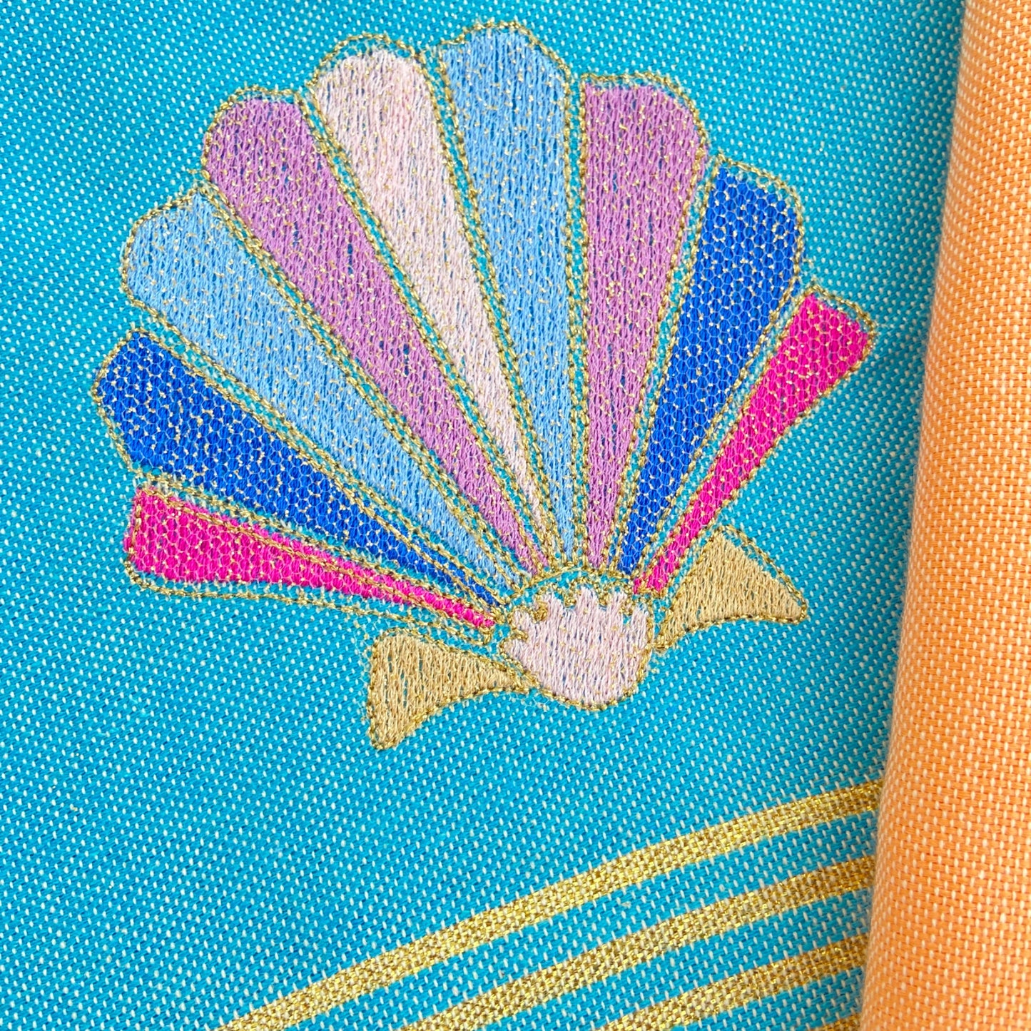Telo Mare Fouta - Maya Blue - con Ricamo di Conchiglia Preziosa | Embroidery Store di Letizia