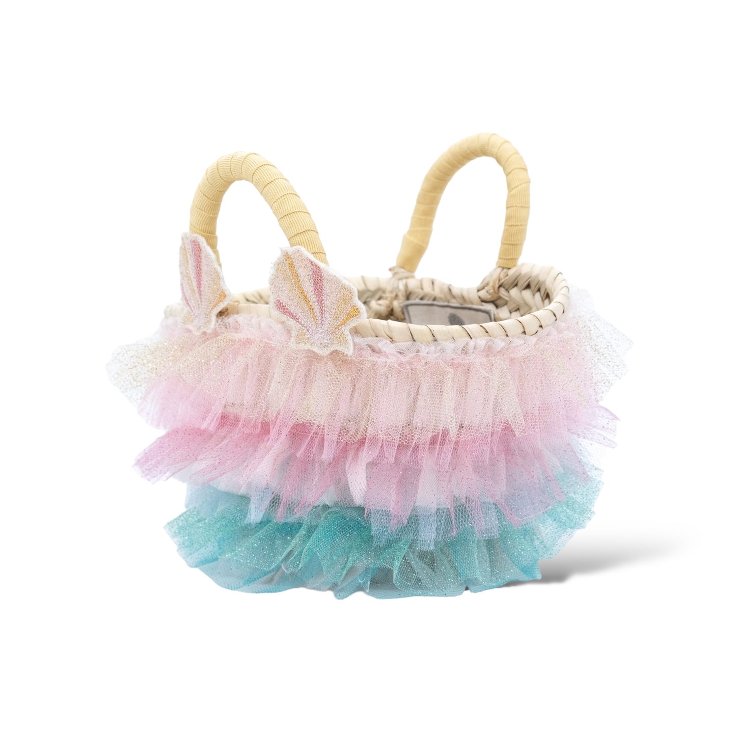 Mini 'Little Mermaid' Straw Bag with Glitter Tulle Rouge | Embroidery store by Letizia