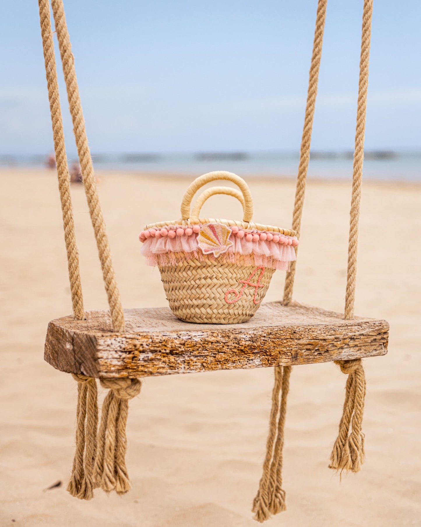 Sac en paille avec Monogram et coquillage