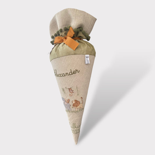 Schultüte - Cono di Primo Giorno | L'Avventura dell'Elefantino e del Leone |Embroidery store Letizia