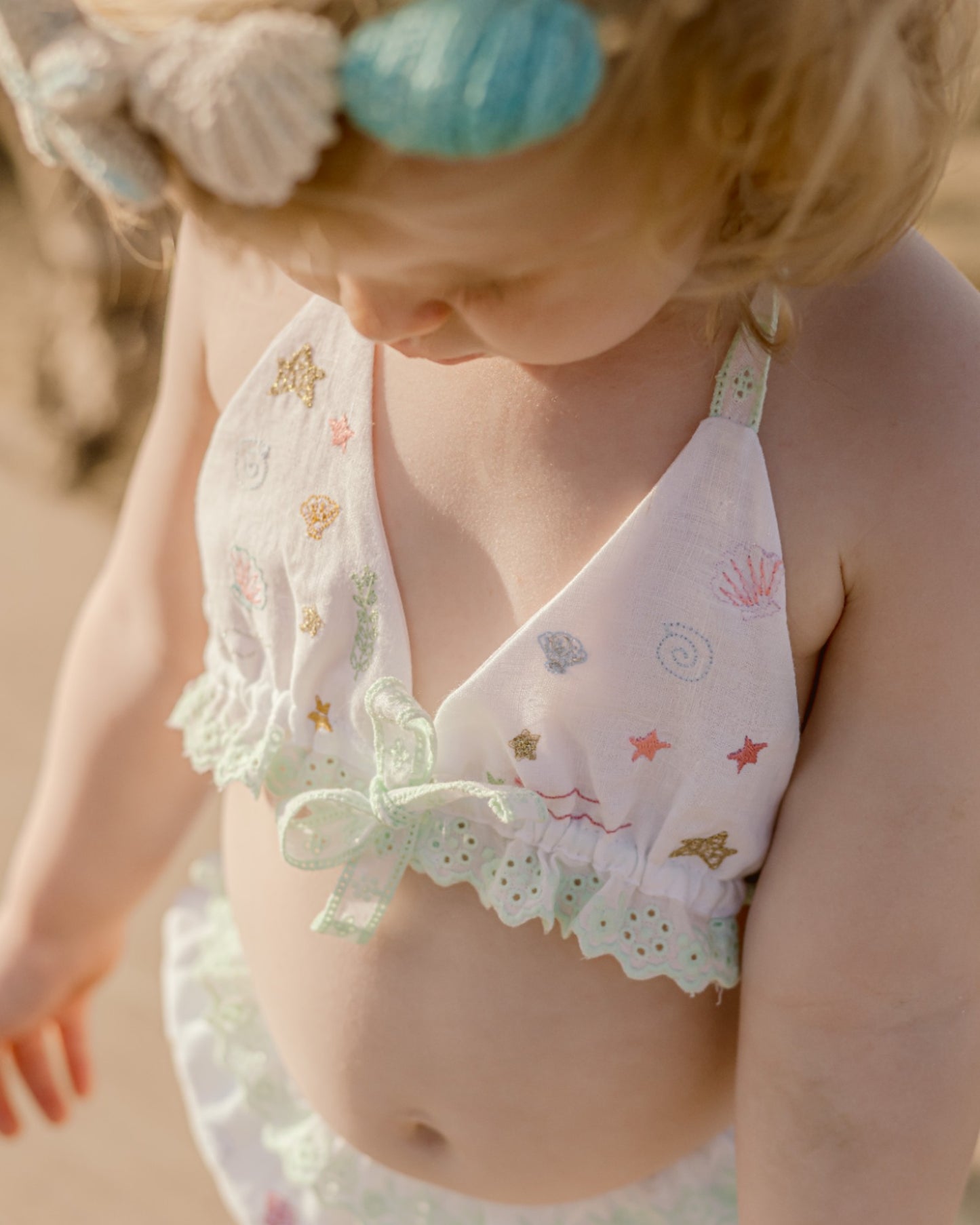 Two-piece swimming costume - shells and stars