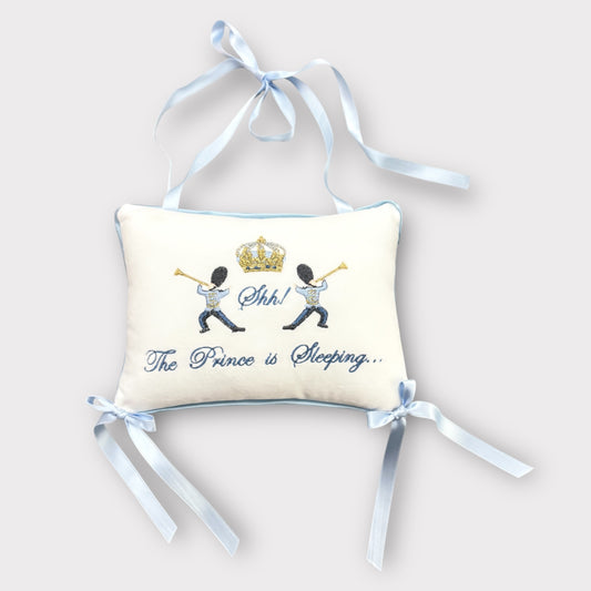 Cuscino per Porta "Shh The prince is Sleeping" Azzurro
