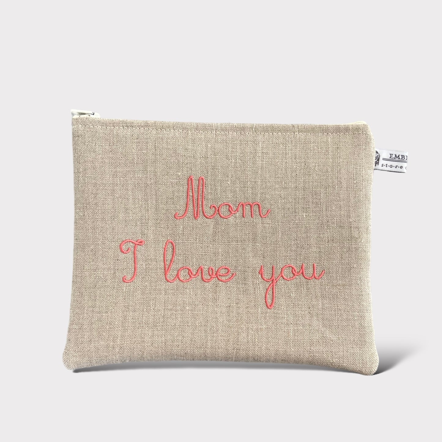 Leinentasche aus reinem Leinen "Mom I Love You" - Kollektion Mother's Day - Embroidery Store di Letizia