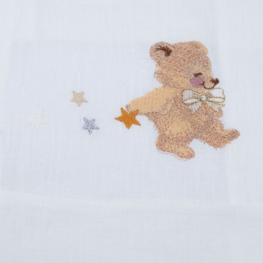 Set di Asciugamani in Puro Lino con Ricami per Neonati - Orsetto e Stelline - Embroidery store di Letizia